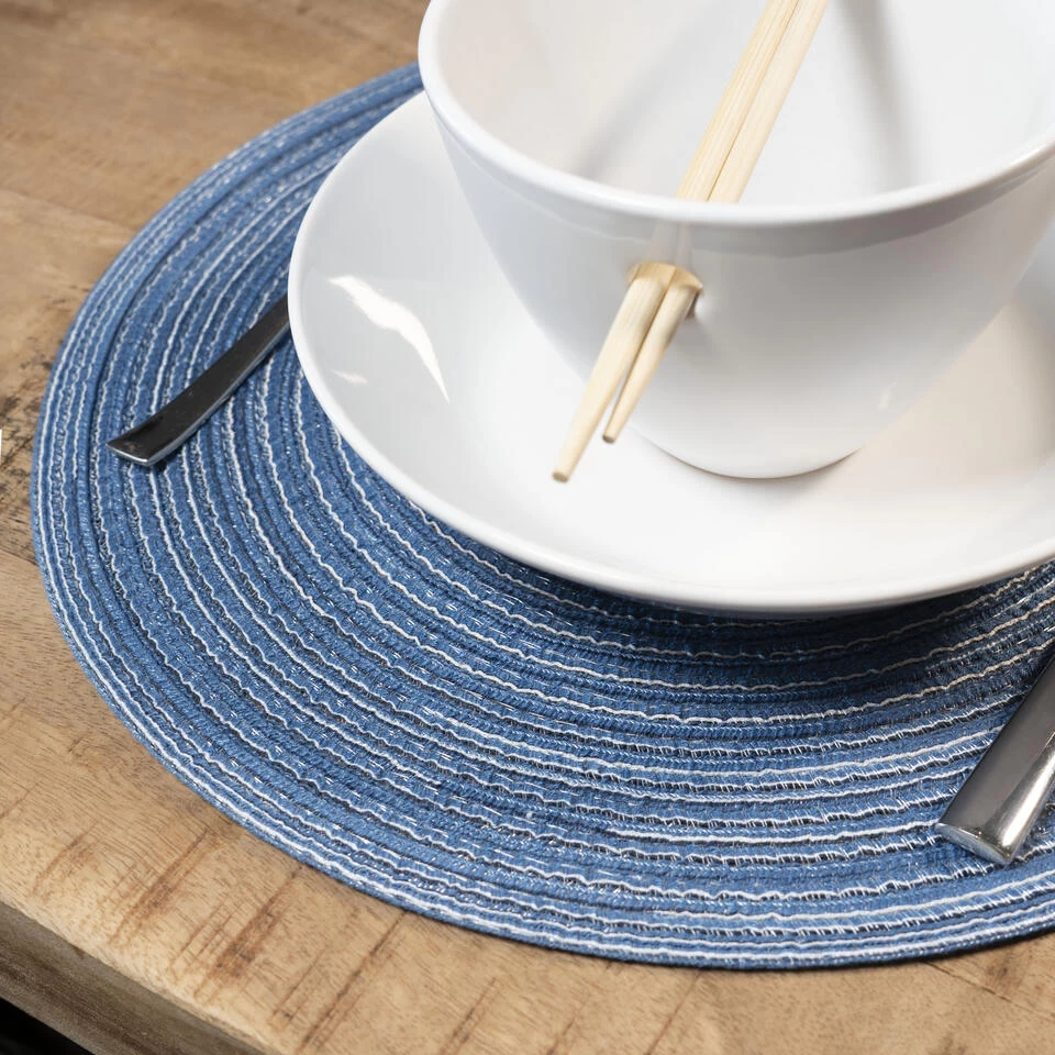 Krumble Placemat Rond - Blauw/grijs - Set Van 4 4 Krumble Placemat Rond - Blauw/grijs - Set Van 4 - Afbeelding 2