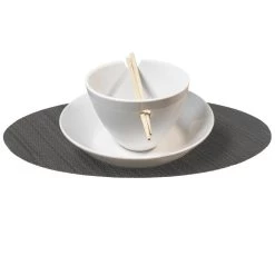 QUVIO Placemat Ovaal - 32 X 45 Cm - Grijs/bruin - Set Van 4 -Beroemde Servies Winkel 1000099162 0102