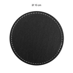 QUVIO 6 Leren Onderzetters Rond Met Houder - Zwart -Beroemde Servies Winkel 1000099179 0102