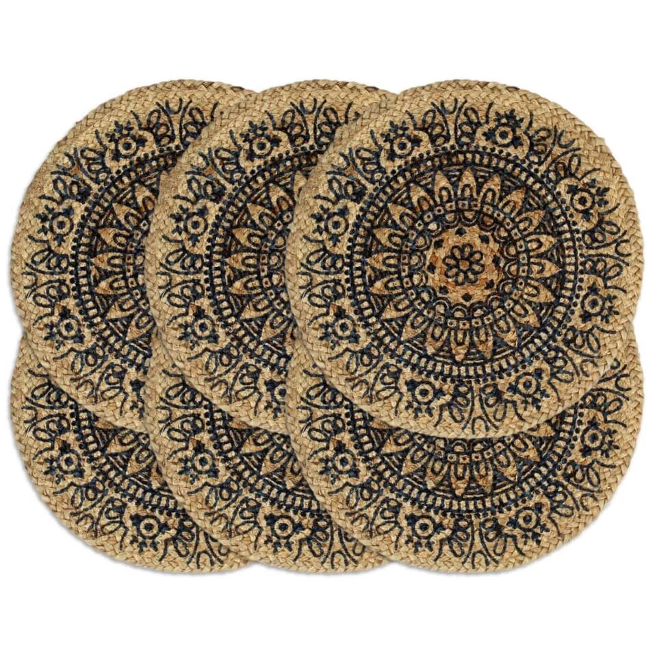 VidaXL Placemats 6 St Rond 38 Cm Jute Donkerblauw 3 VidaXL Placemats 6 St Rond 38 Cm Jute Donkerblauw