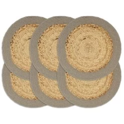 VidaXL Placemats 6 St 38 Cm Jute En Katoen Natuurlijk En Grijs