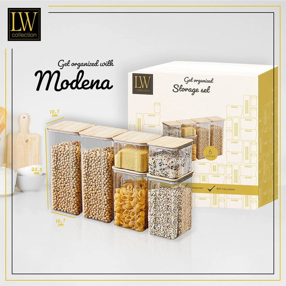 LW Collection Voorraadpotten 6 Stuks Met Bamboe Deksel 5 LW Collection Voorraadpotten 6 Stuks Met Bamboe Deksel - Afbeelding 3