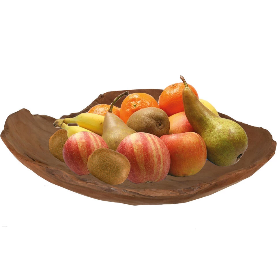 H&S Collection Fruitschaal/fruitmand - Teak Hout - D30 Cm 4 H&S Collection Fruitschaal/fruitmand - Teak Hout - D30 Cm - Afbeelding 2
