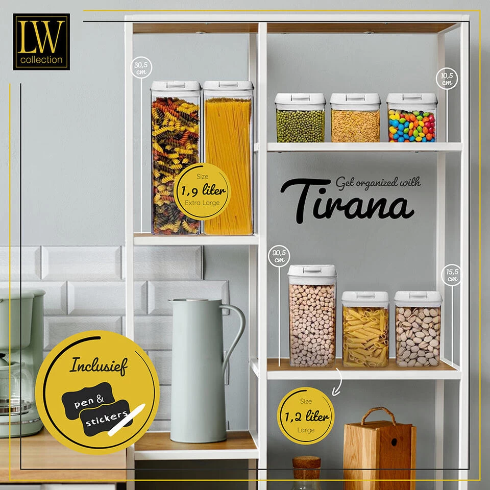 LW Collection Voorraadpotten 14 Stuks Met Stickers Witte Deksel 6 LW Collection Voorraadpotten 14 Stuks Met Stickers Witte Deksel - Afbeelding 4