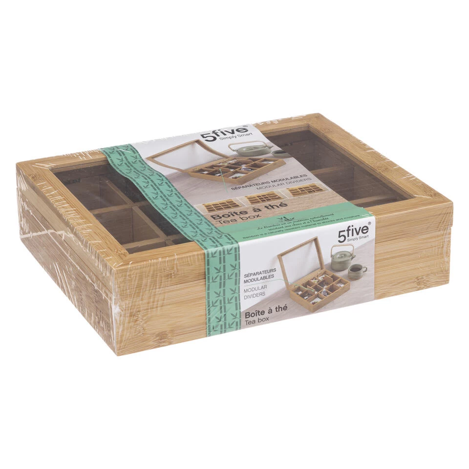 5Five Theedoos Lichtbruin - 12-vaks - Bamboe - 23 X 28 X 7 Cm 4 5Five Theedoos Lichtbruin - 12-vaks - Bamboe - 23 X 28 X 7 Cm - Afbeelding 2
