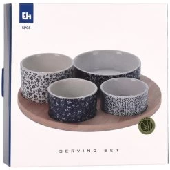 Excellent Houseware Borrelplank Hapjes/saus/tapas - Porselein - Blauw - Incl. 4x Schaaltjes -Beroemde Servies Winkel 85cd166065504e39b020b8eef6fe7c09