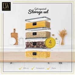 LW Collection Voorraadpotten 4 Stuks 3.2L Met Stickers -Beroemde Servies Winkel 95af34cf161a48faaa922870eecf24cc