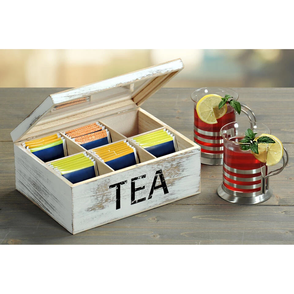 Kesper Theedoos - 6 Vakken - Hout - Wit - 21 X 16 X 9 Cm 4 Kesper Theedoos - 6 Vakken - Hout - Wit - 21 X 16 X 9 Cm - Afbeelding 2