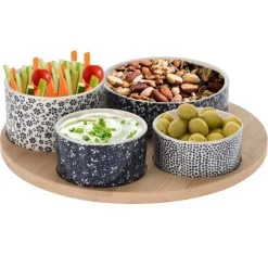 Excellent Houseware Borrelplank Hapjes/saus/tapas - Porselein - Blauw - Incl. 4x Schaaltjes -Beroemde Servies Winkel acb24a00bd21486cb025c52a97dba7b6