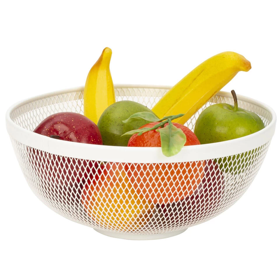Metalen Draadmand Fruitschaal - Wit - Rond - 26 X 12 Cm 4 Metalen Draadmand Fruitschaal - Wit - Rond - 26 X 12 Cm - Afbeelding 2