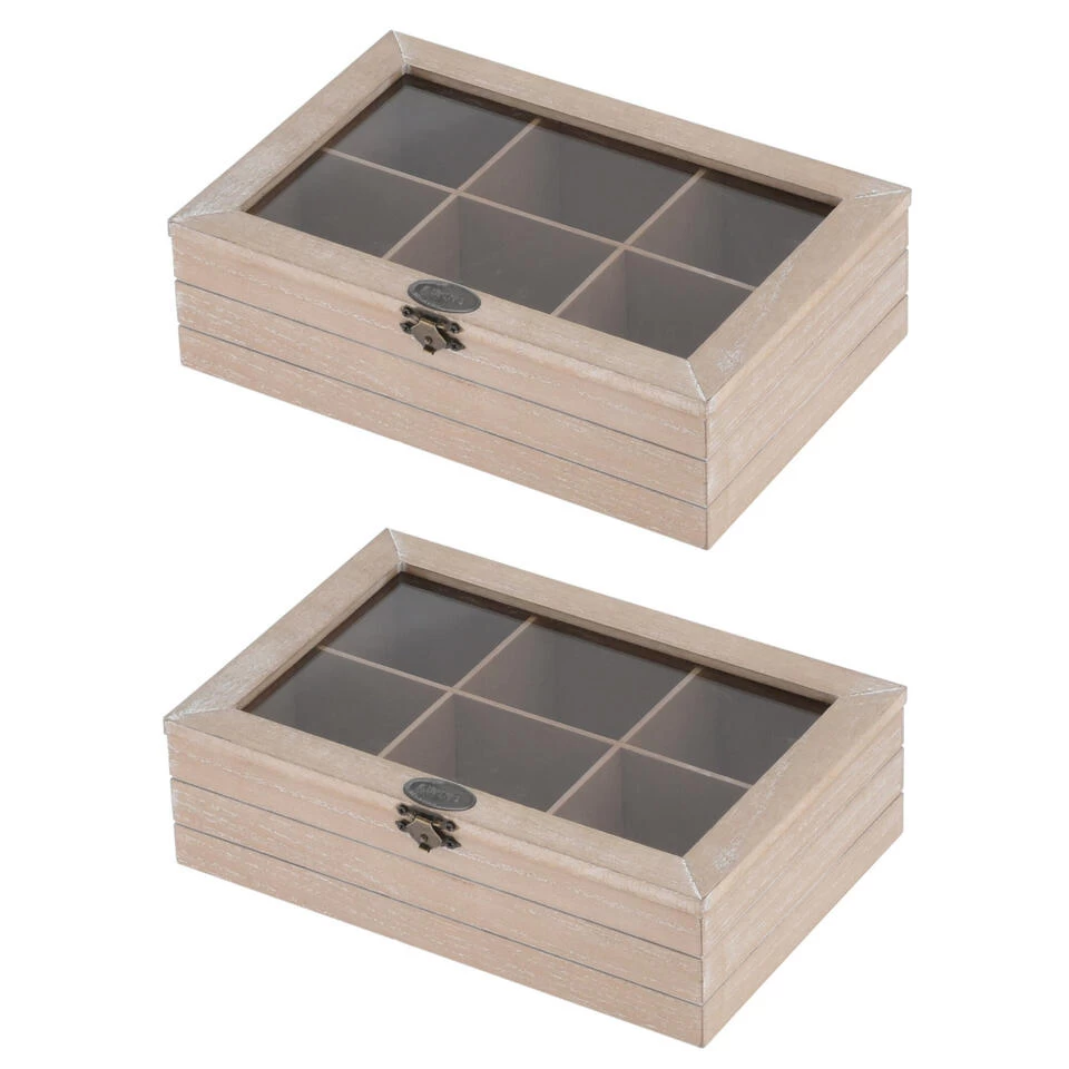 Excellent Houseware Theedoos - 6-vaks - Hout - 24 X 16 X 7 Cm 4 Excellent Houseware Theedoos - 6-vaks - Hout - 24 X 16 X 7 Cm - Afbeelding 2