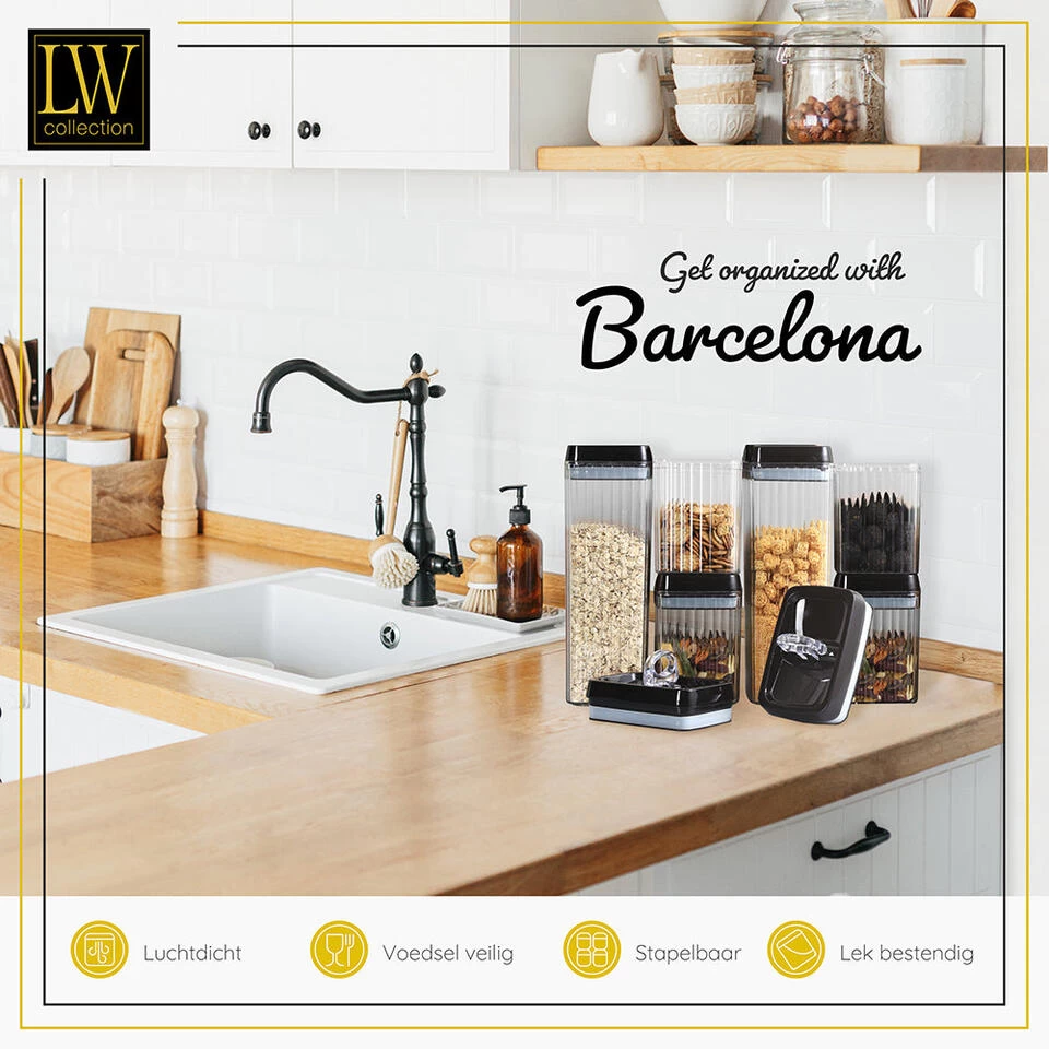 LW Collection Voorraadpotten 6 Stuks Met Stickers Zwarte Deksel 5 LW Collection Voorraadpotten 6 Stuks Met Stickers Zwarte Deksel - Afbeelding 3