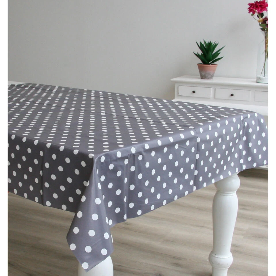 Tafelzeil/tafelkleed Grijs Met Witte Stippen 140 X 250 Cm 4 Tafelzeil/tafelkleed Grijs Met Witte Stippen 140 X 250 Cm - Afbeelding 2